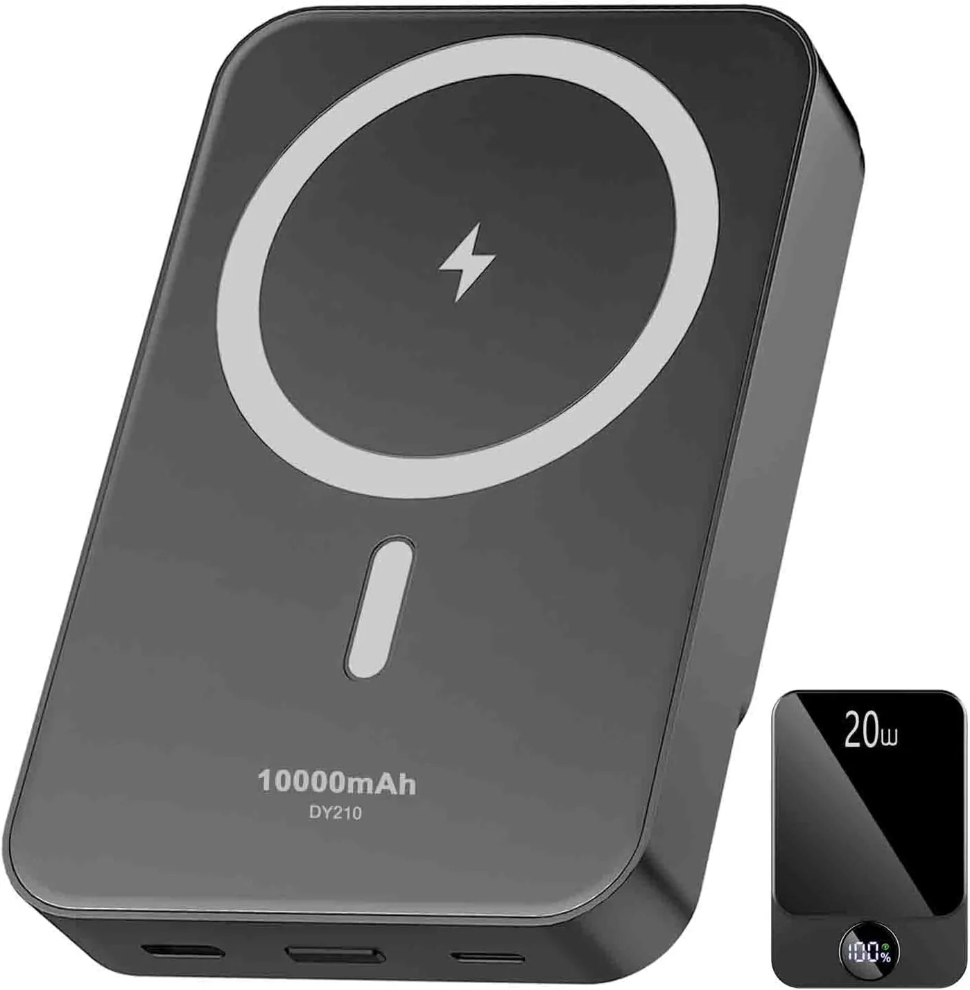 Magnetic Power Bank, 10000mAh Foldable Wireless Portable Charger with USB-C Cable LED Display