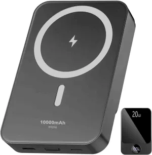 Magnetic Power Bank, 10000mAh Foldable Wireless Portable Charger with USB-C Cable LED Display