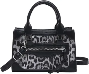 MakeMeChic Women's Cheetah Print Shoulder Bag Leather Double Handle Square Crossbody Bag