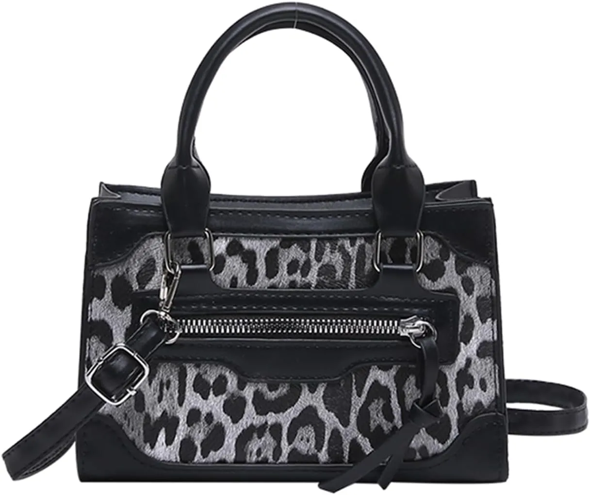 MakeMeChic Women's Cheetah Print Shoulder Bag Leather Double Handle Square Crossbody Bag