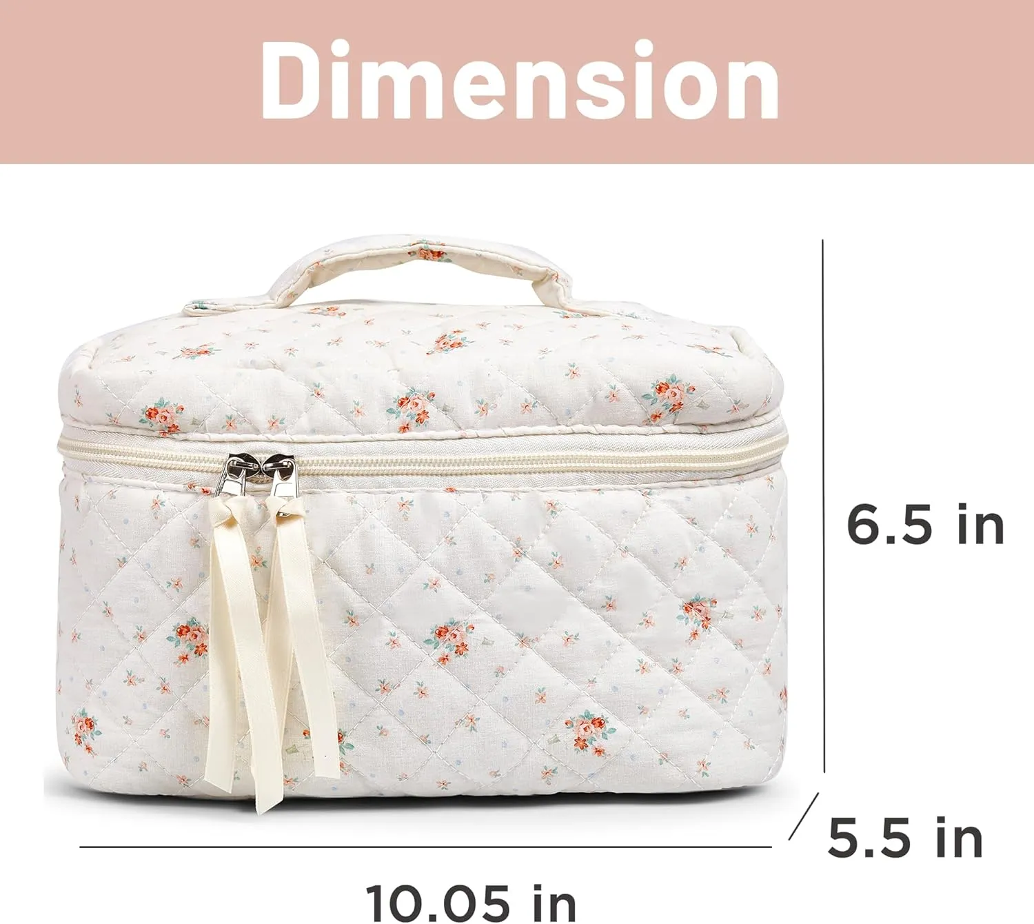 Makeup Bag Large Travel Quilted Cosmetic Makeup Bag Organizer, Floral Cotton Coquette Aesthetic Toiletry Bag for Women Girls (Garden Floral-L)