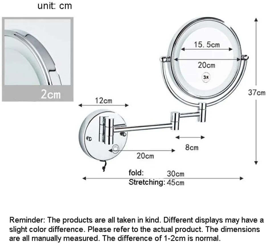 Makeup Mirror Vanity Mirror Makeup Mirror,Bathroom Folding Vanity Mirror Led Wall-Mounted Beauty Mirror with Light for Dressing Tables Bedroom Bathroom Cosmetic Mirror,Rose Gold-3x