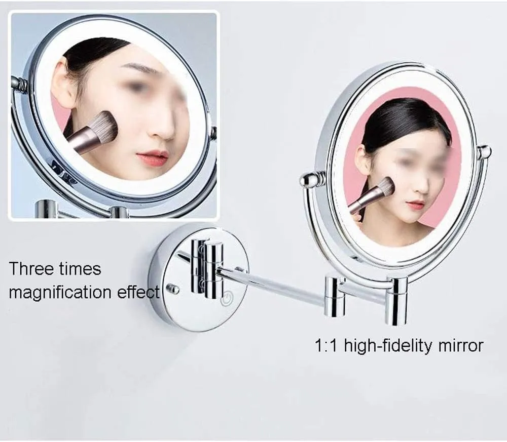 Makeup Mirror Vanity Mirror Makeup Mirror,Bathroom Folding Vanity Mirror Led Wall-Mounted Beauty Mirror with Light for Dressing Tables Bedroom Bathroom Cosmetic Mirror,Rose Gold-3x