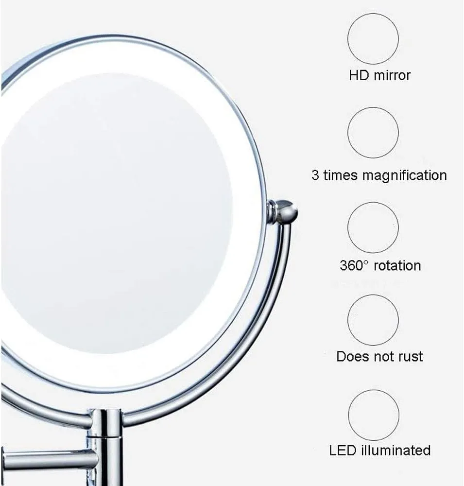 Makeup Mirror Vanity Mirror Makeup Mirror,Bathroom Folding Vanity Mirror Led Wall-Mounted Beauty Mirror with Light for Dressing Tables Bedroom Bathroom Cosmetic Mirror,Rose Gold-3x