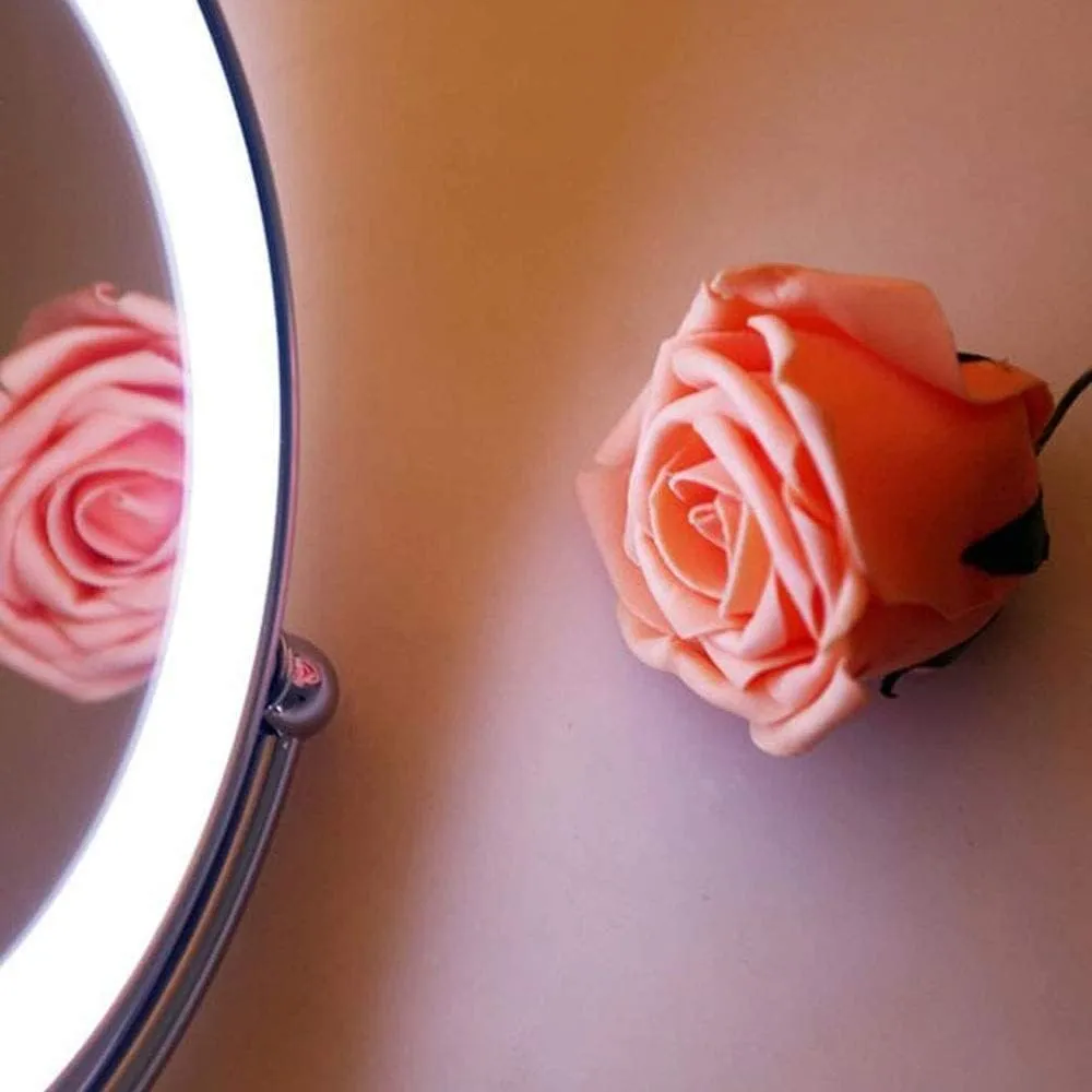 Makeup Mirror Vanity Mirror Makeup Mirror,Bathroom Folding Vanity Mirror Led Wall-Mounted Beauty Mirror with Light for Dressing Tables Bedroom Bathroom Cosmetic Mirror,Rose Gold-3x