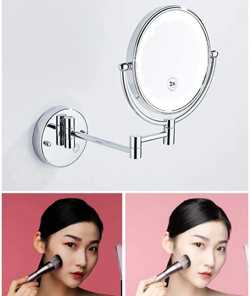 Makeup Mirror Vanity Mirror Makeup Mirror,Bathroom Folding Vanity Mirror Led Wall-Mounted Beauty Mirror with Light for Dressing Tables Bedroom Bathroom Cosmetic Mirror,Rose Gold-3x