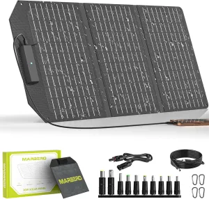 MARBERO 30W Solar Charger with 2 USB Ports & DC Portable Foldable Solar Panel for Power Station for Camping Outdoor Cloudy IP65 Waterproof >23% High Efficiency Compatible with iPhone, iPad, Samsung