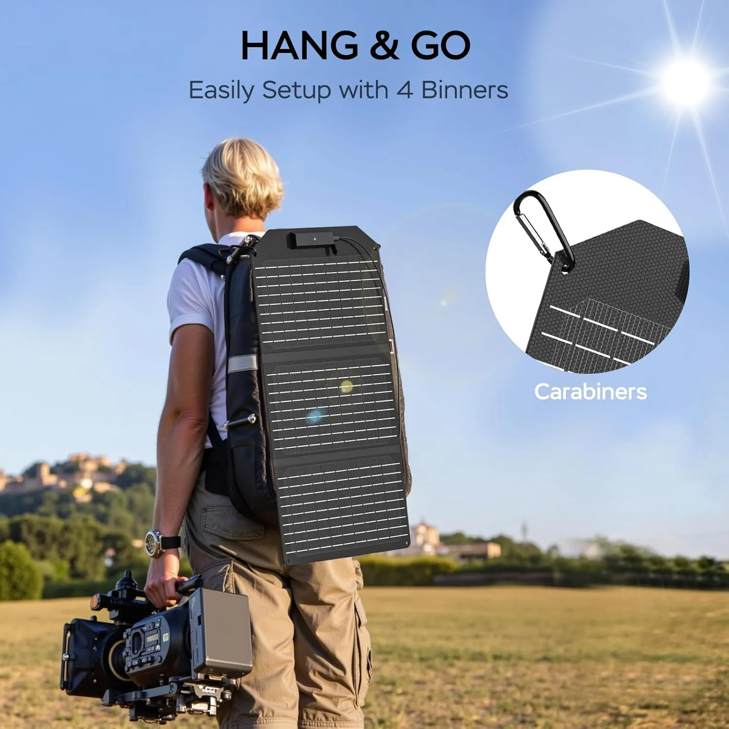 MARBERO 30W Solar Charger with 2 USB Ports & DC Portable Foldable Solar Panel for Power Station for Camping Outdoor Cloudy IP65 Waterproof >23% High Efficiency Compatible with iPhone, iPad, Samsung