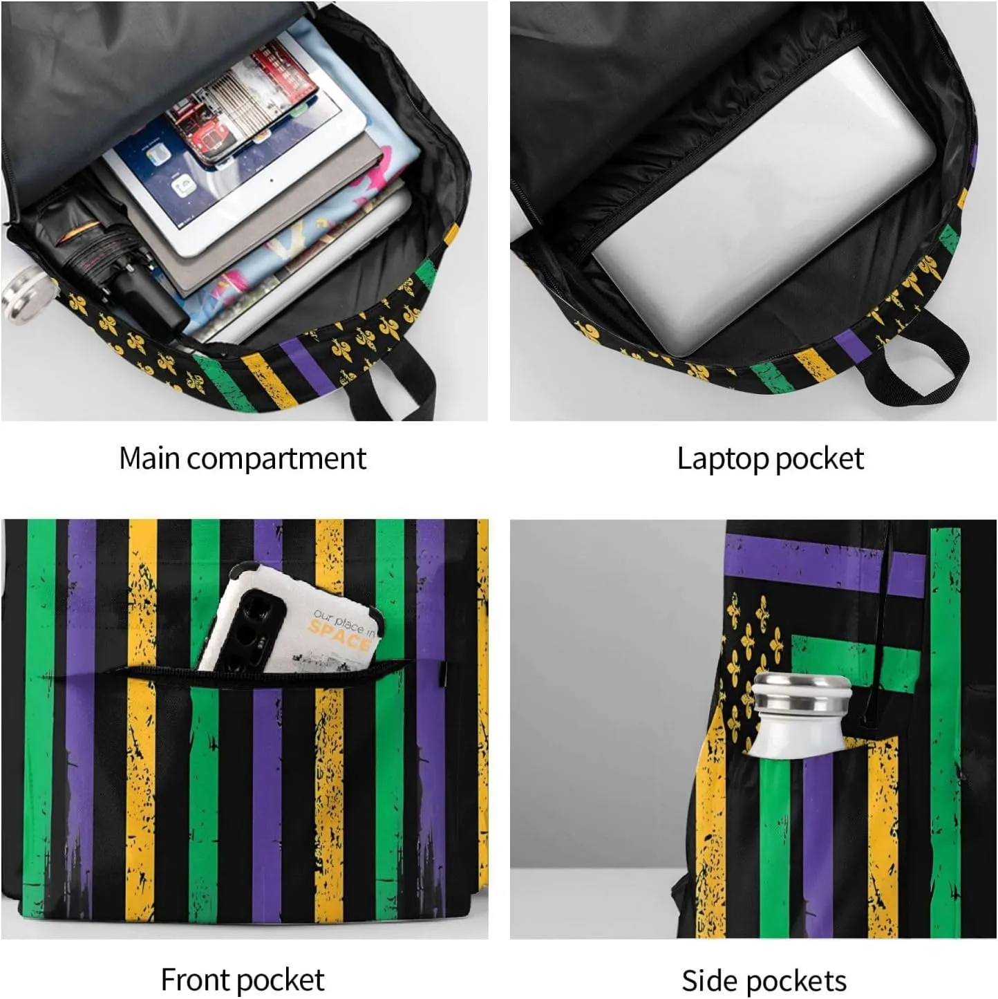 Mardi Gras American Flag Backpack Casual Laptop Backpack Large Capacity Double Shoulder Bag Travel Daypack For Women Men