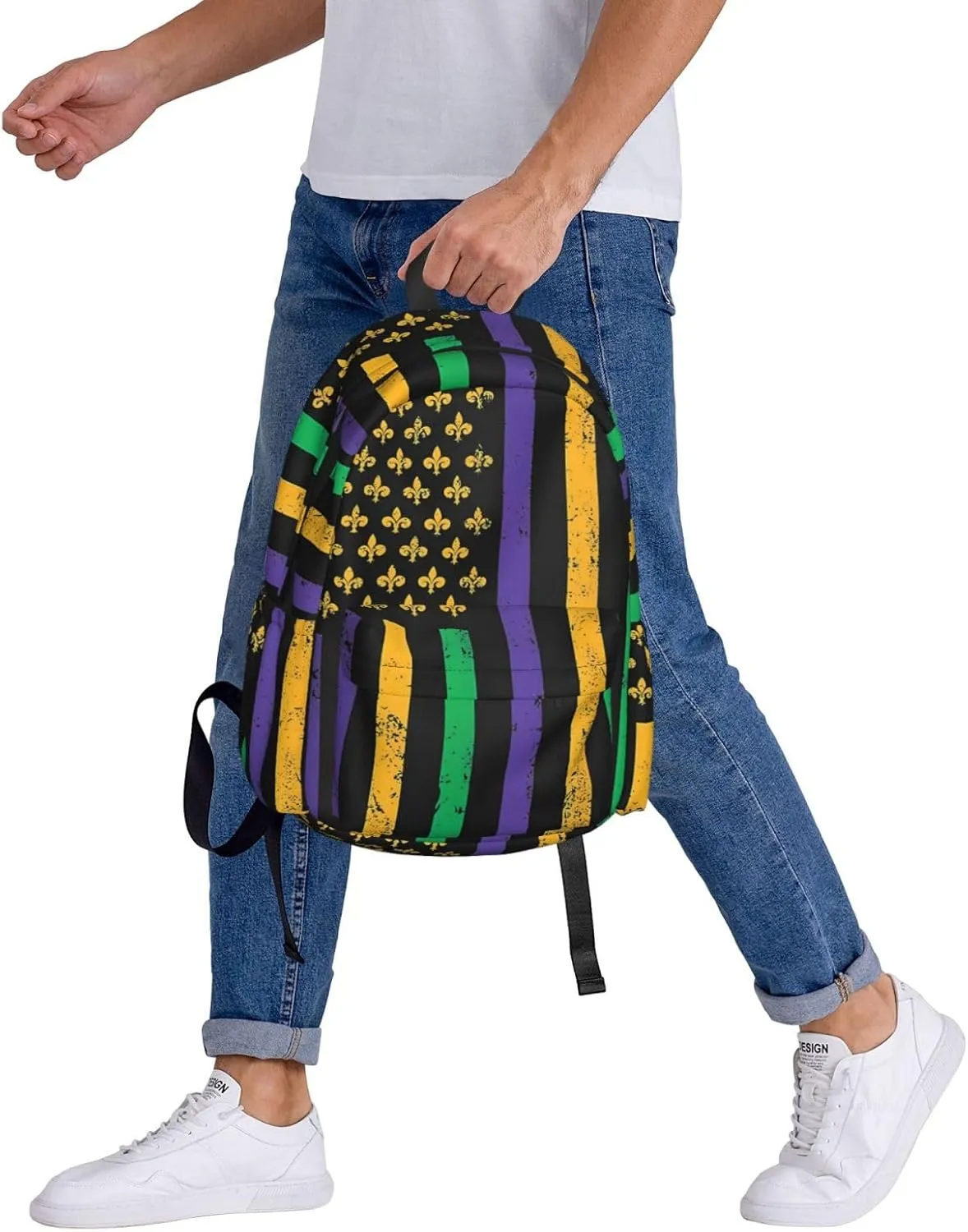 Mardi Gras American Flag Backpack Casual Laptop Backpack Large Capacity Double Shoulder Bag Travel Daypack For Women Men