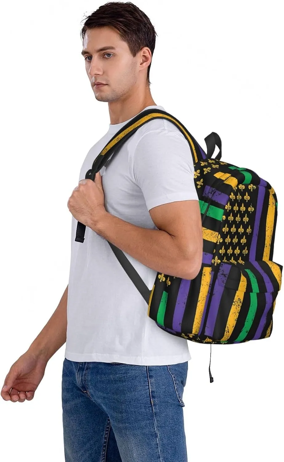 Mardi Gras American Flag Backpack Casual Laptop Backpack Large Capacity Double Shoulder Bag Travel Daypack For Women Men