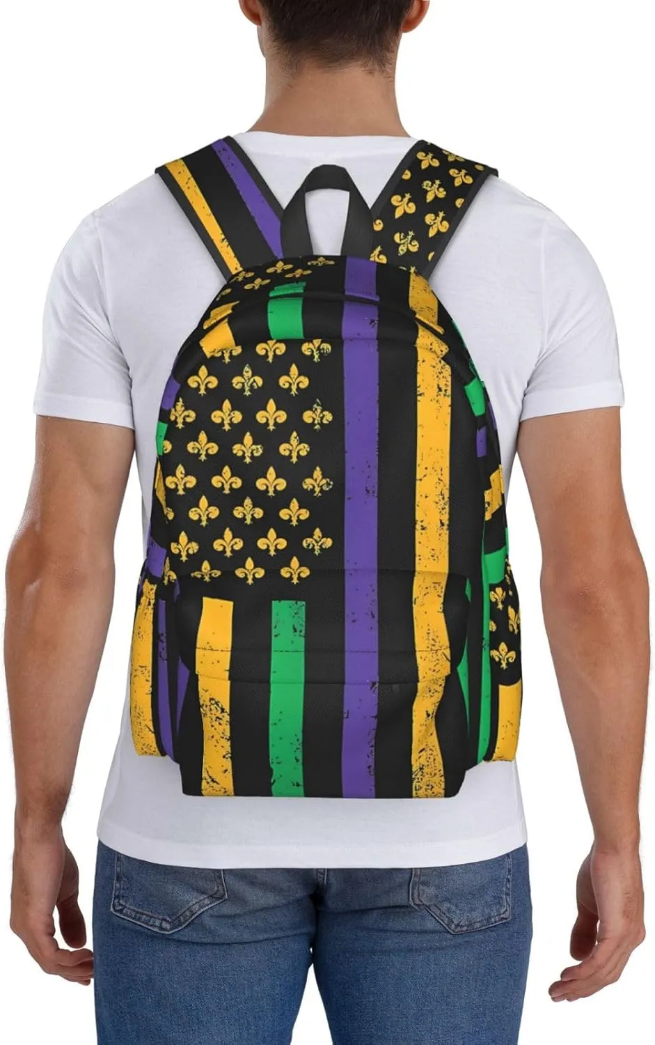 Mardi Gras American Flag Backpack Casual Laptop Backpack Large Capacity Double Shoulder Bag Travel Daypack For Women Men