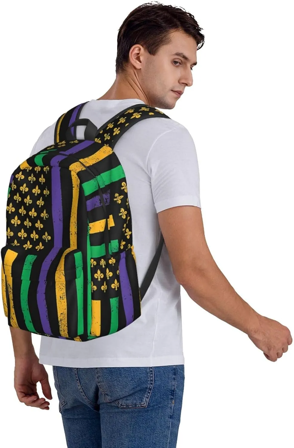 Mardi Gras American Flag Backpack Casual Laptop Backpack Large Capacity Double Shoulder Bag Travel Daypack For Women Men