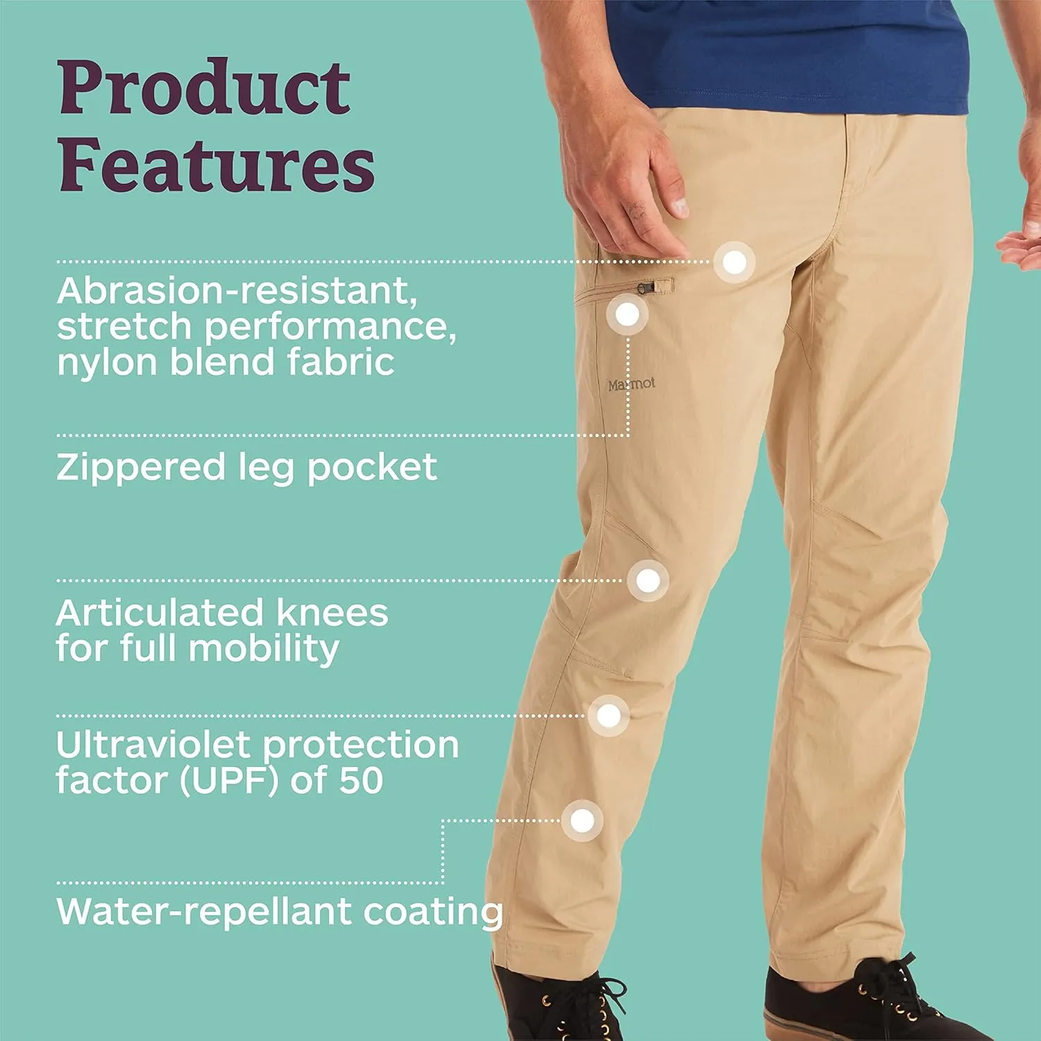MARMOT Men's Arch Rock Pant - Lightweight, Breathable, Quick-Drying Hiking Pant with UPF Protection