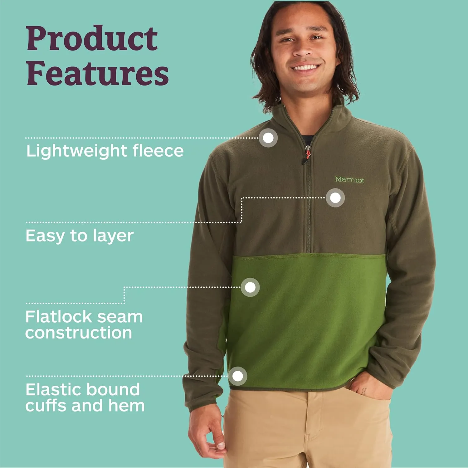 MARMOT Men's Rocklin 1/2 Zip Jacket - Classic, Warm, Lightweight 100-Weight Fleece Layer