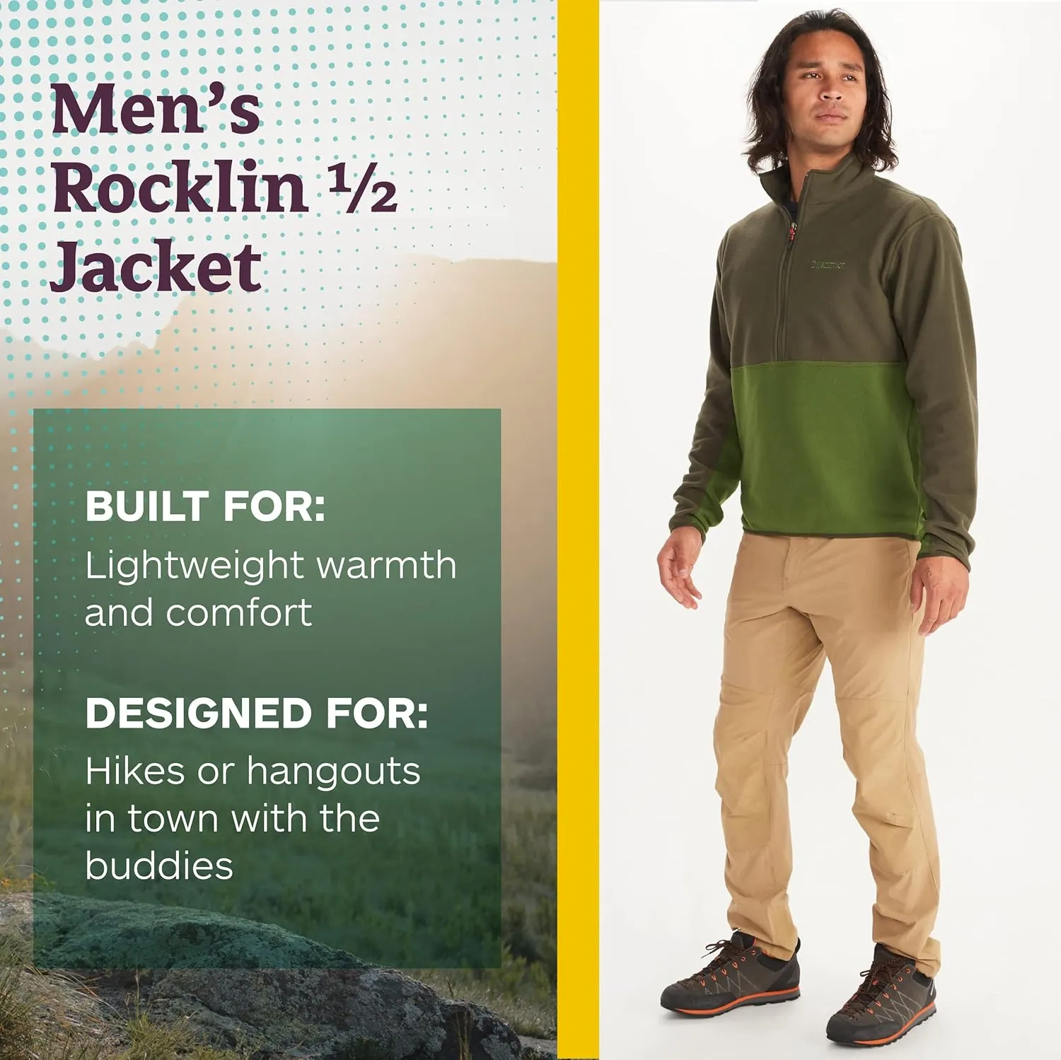 MARMOT Men's Rocklin 1/2 Zip Jacket - Classic, Warm, Lightweight 100-Weight Fleece Layer
