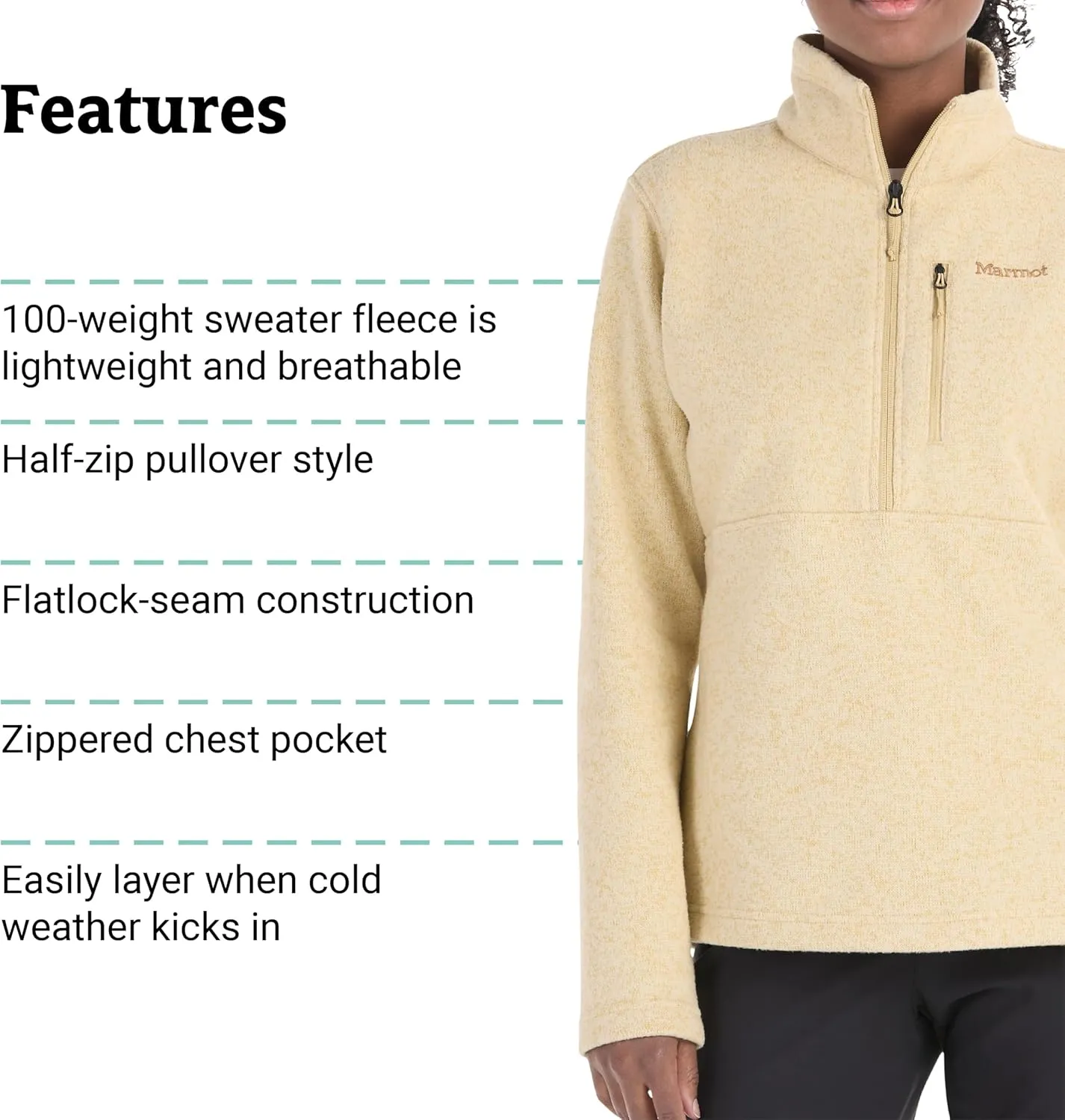 MARMOT Women's Drop Line 1/2 Zip Pullover Jacket - Lightweight, Breathable 100-Weight Sweater Fleece
