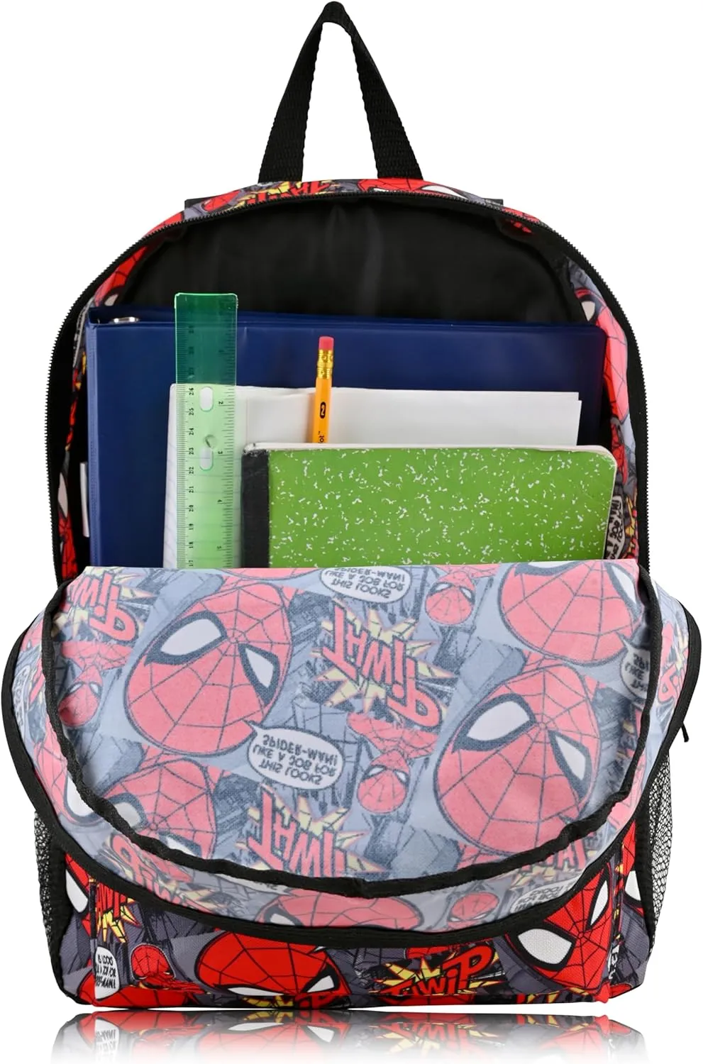 Marvel Spiderman Backpack for School - 16" Small Kids Bookbag Knapsack for Boys, Girls, Toddlers (Red All Over Print Thwip Spiderman Backpack)