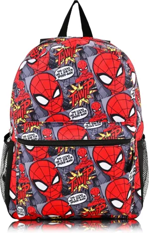 Marvel Spiderman Backpack for School - 16" Small Kids Bookbag Knapsack for Boys, Girls, Toddlers (Red All Over Print Thwip Spiderman Backpack)