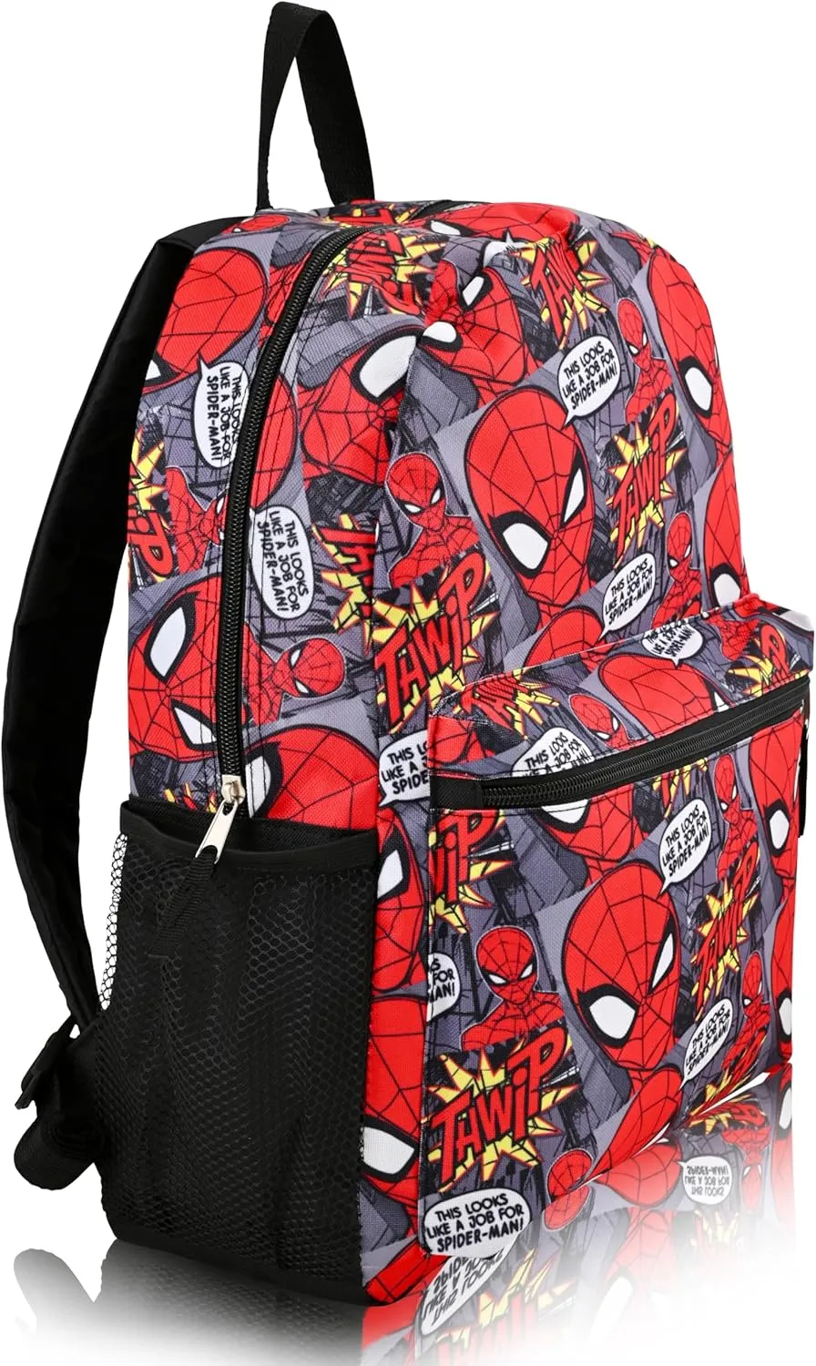 Marvel Spiderman Backpack for School - 16" Small Kids Bookbag Knapsack for Boys, Girls, Toddlers (Red All Over Print Thwip Spiderman Backpack)