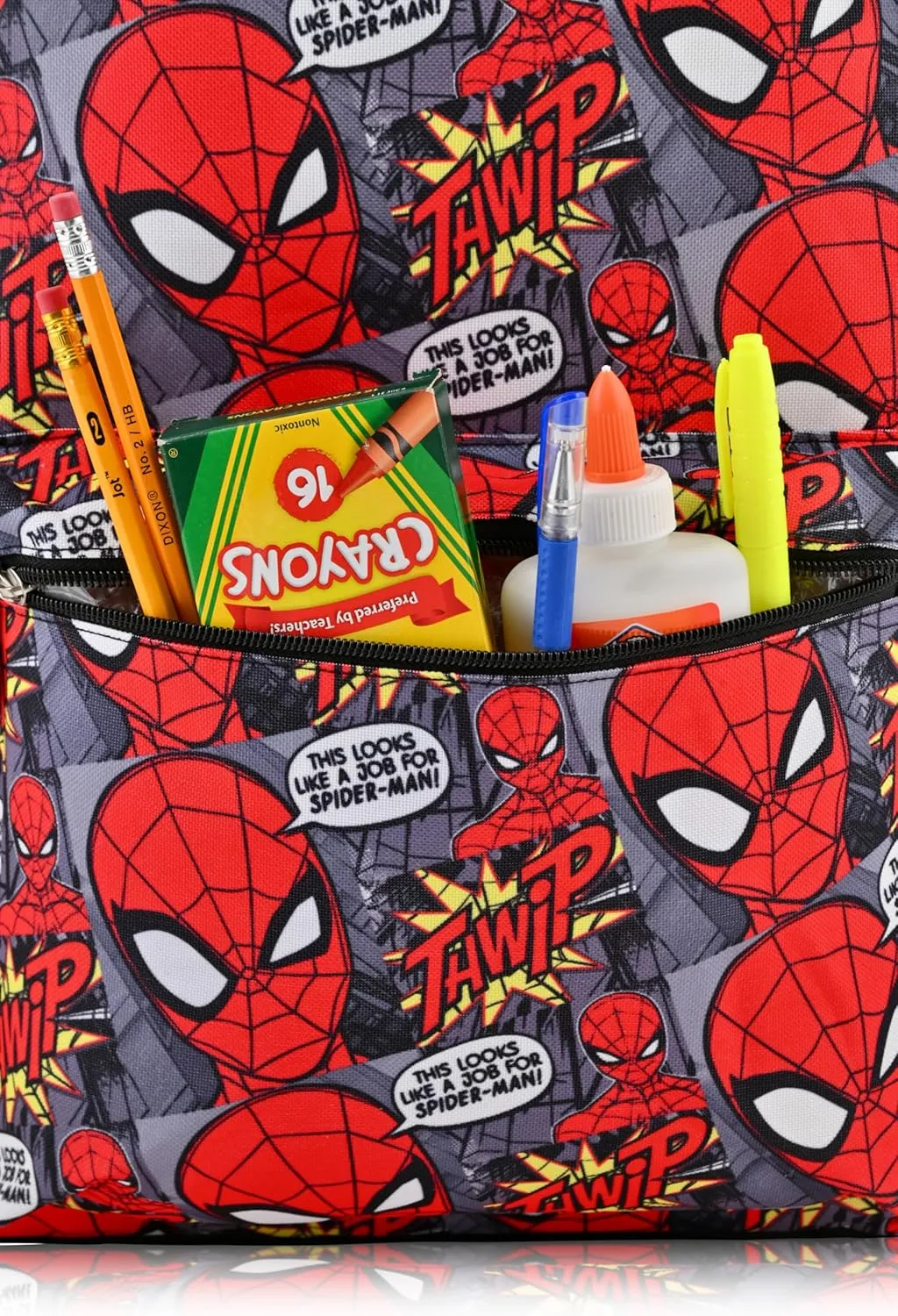 Marvel Spiderman Backpack for School - 16" Small Kids Bookbag Knapsack for Boys, Girls, Toddlers (Red All Over Print Thwip Spiderman Backpack)