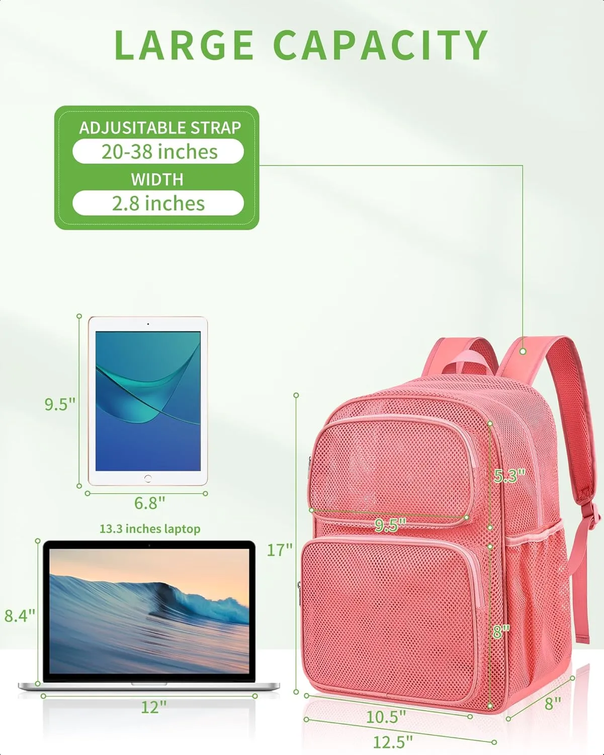 MAY TREE Mesh Backpack Heavy Duty Big Mesh Bag Large Capacity for Travel Beach Hiking Outdoor Sports with Paded Strap