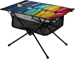 MCHIVER Portable Camping Table Folding Beach Table with Carry Bag Rainbow Vintage Glasses Wine Folding Card Table for Outdoor Backpacking Picnic Hiking