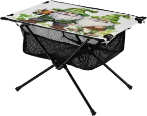 MCHIVER Portable Camping Table Folding Beach Table with Carry Bag Stpatrick Day Gnomes Shamrock Beer Folding Card Table for Outdoor Backpacking Hiking Picnic