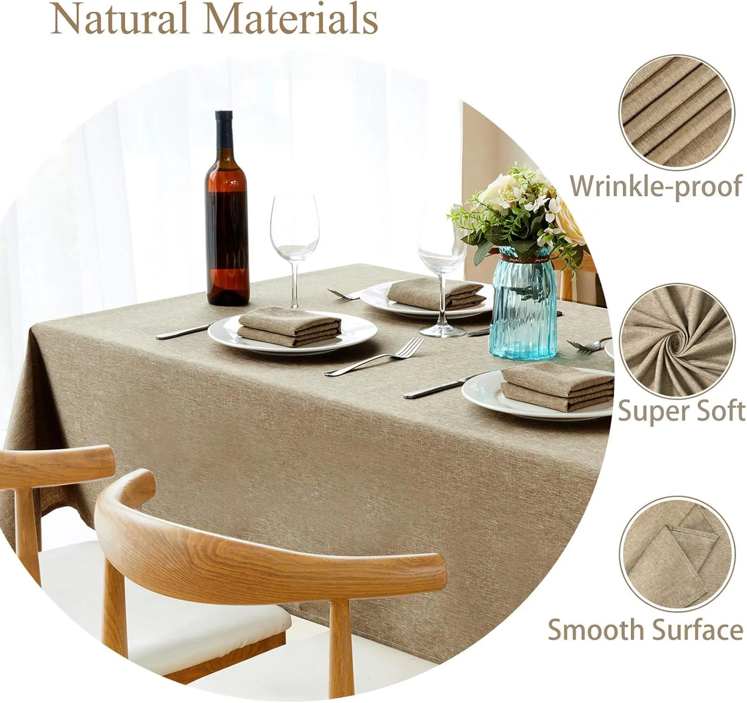Mebakuk Rectangle Table Cloth Linen Farmhouse Tablecloth Waterproof Anti-Shrink Soft and Wrinkle Resistant Decorative Fabric Table Cover for Kitchen (Mocha, 60" x 104" (8-10 Seats))