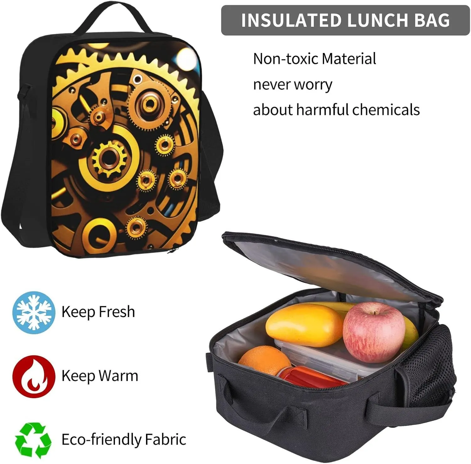 Mechanical Gold Disc Three-Piece Backpack Set With Pocket Backpack Cross-Body Lunch Bag Pen Bag For Travel Daypack