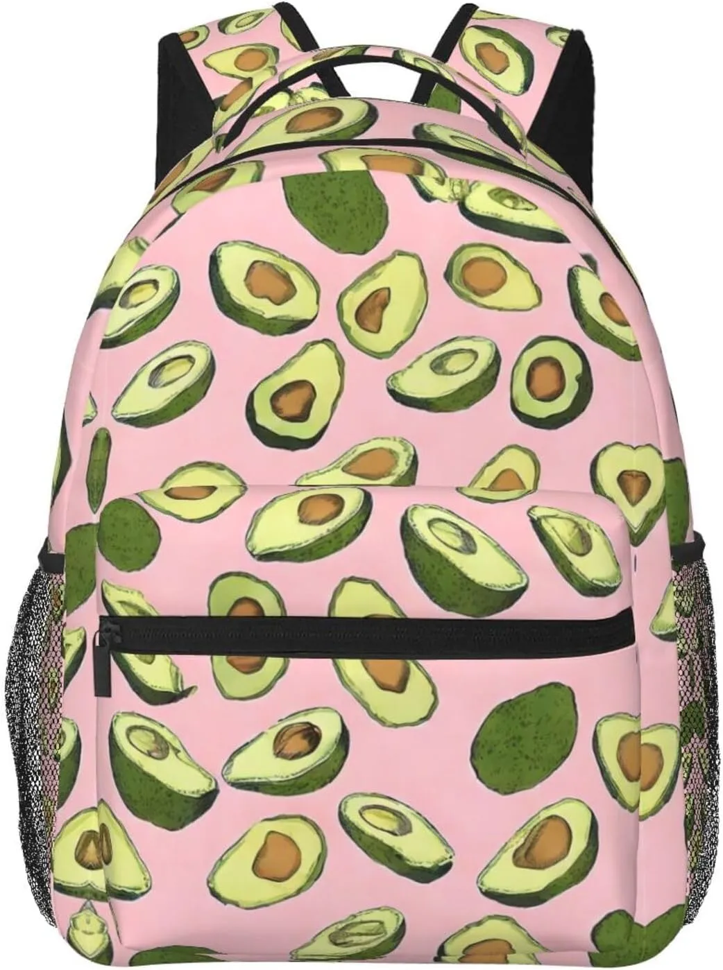 Men & Women Lightweight Avocado Pink Art Casual Daypack Large Capacity Bookbag With Adjustable Shoulder Straps for Gym Business Bicycle