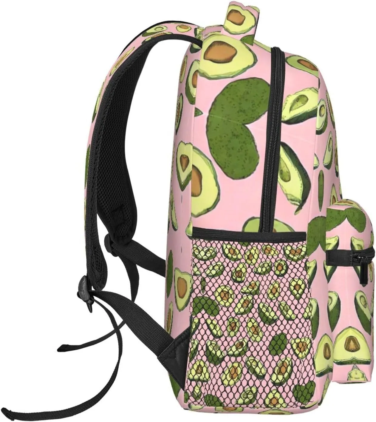 Men & Women Lightweight Avocado Pink Art Casual Daypack Large Capacity Bookbag With Adjustable Shoulder Straps for Gym Business Bicycle