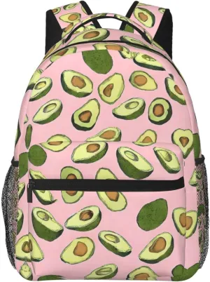 Men & Women Lightweight Avocado Pink Art Casual Daypack Large Capacity Bookbag With Adjustable Shoulder Straps for Gym Business Bicycle