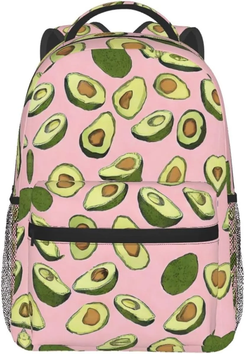 Men & Women Lightweight Avocado Pink Art Casual Daypack Large Capacity Bookbag With Adjustable Shoulder Straps for Gym Business Bicycle