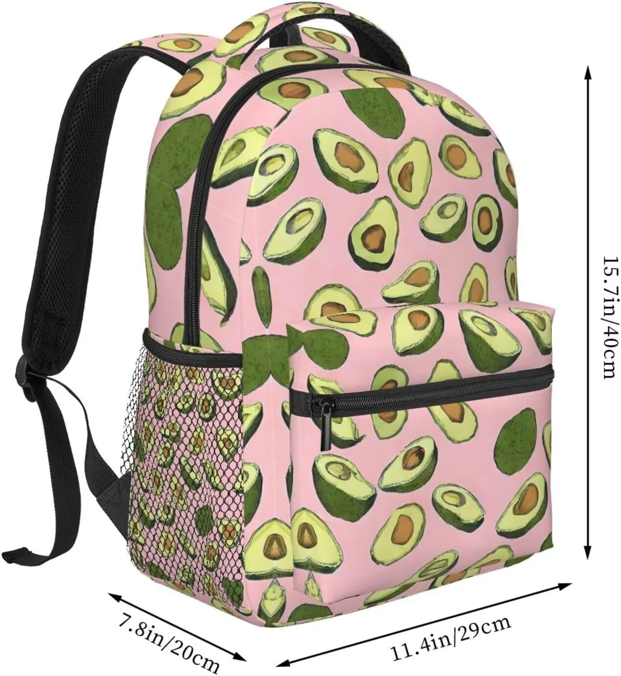 Men & Women Lightweight Avocado Pink Art Casual Daypack Large Capacity Bookbag With Adjustable Shoulder Straps for Gym Business Bicycle