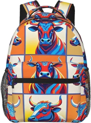 Men & Women Lightweight Cute Highland Cattle Art Casual Daypack Large Capacity Bookbag With Adjustable Shoulder Straps for Gym Business Bicycle