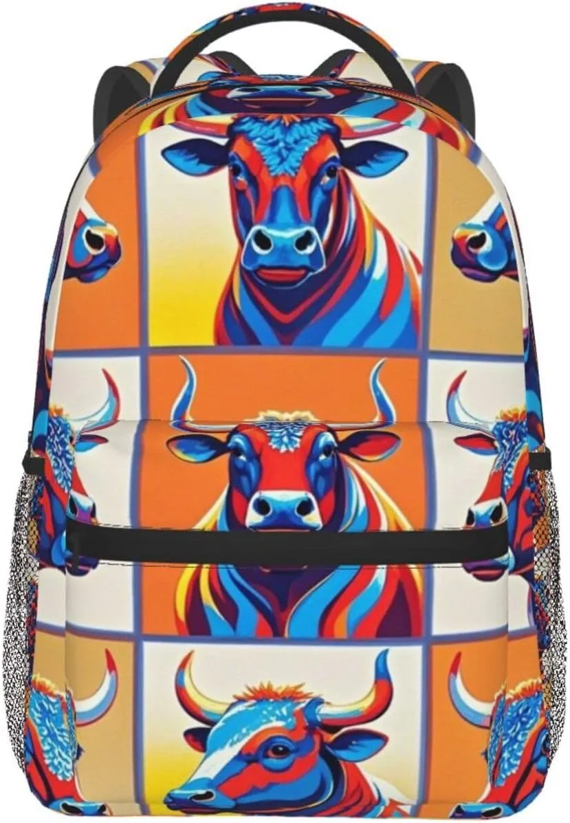 Men & Women Lightweight Cute Highland Cattle Art Casual Daypack Large Capacity Bookbag With Adjustable Shoulder Straps for Gym Business Bicycle