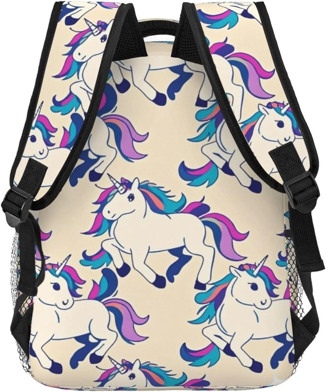 Men & Women Polyester Cute Rainbow Unicorn Art Backpack Large Capacity Bookbag With Smooth Zippers for Climbing Picnic Bicycle