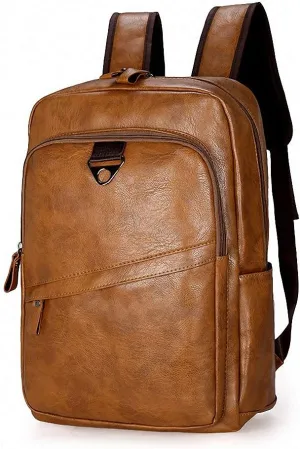 Men Backpack Waterproof PU Leather Travel Bag Man Large Capacity Teenager Lt Brown