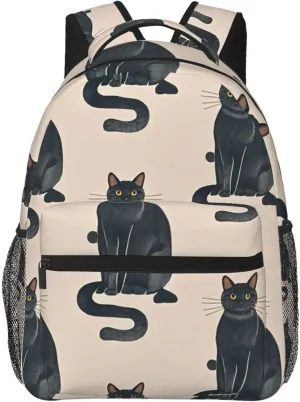 Men Women Lightweight Cute Black Cat Art Backpack Large Capacity Bookbag With Smooth Zippers for Gym Business Running