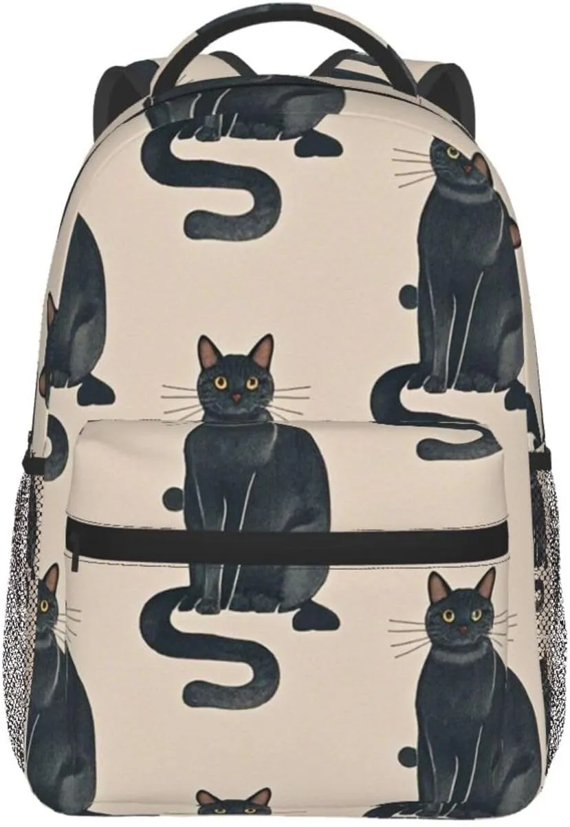 Men Women Lightweight Cute Black Cat Art Backpack Large Capacity Bookbag With Smooth Zippers for Gym Business Running