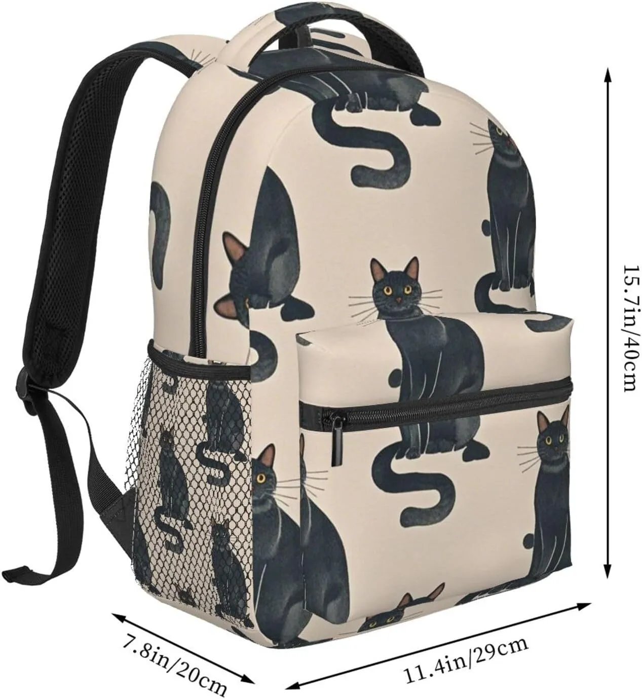 Men Women Lightweight Cute Black Cat Art Backpack Large Capacity Bookbag With Smooth Zippers for Gym Business Running