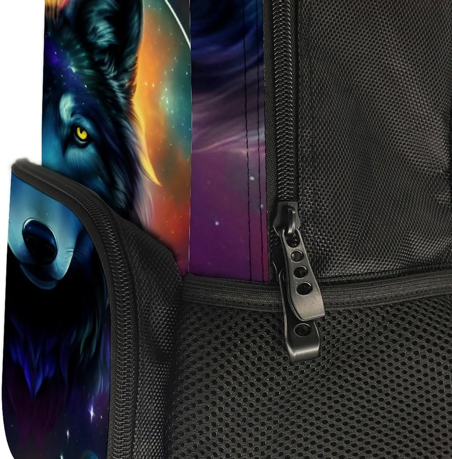 Men Women Lightweight Galaxy Psychedelic Wolf Night Sky Space Art Backpack Large Capacity Bookbag With Smooth Zippers for Gym Business Running