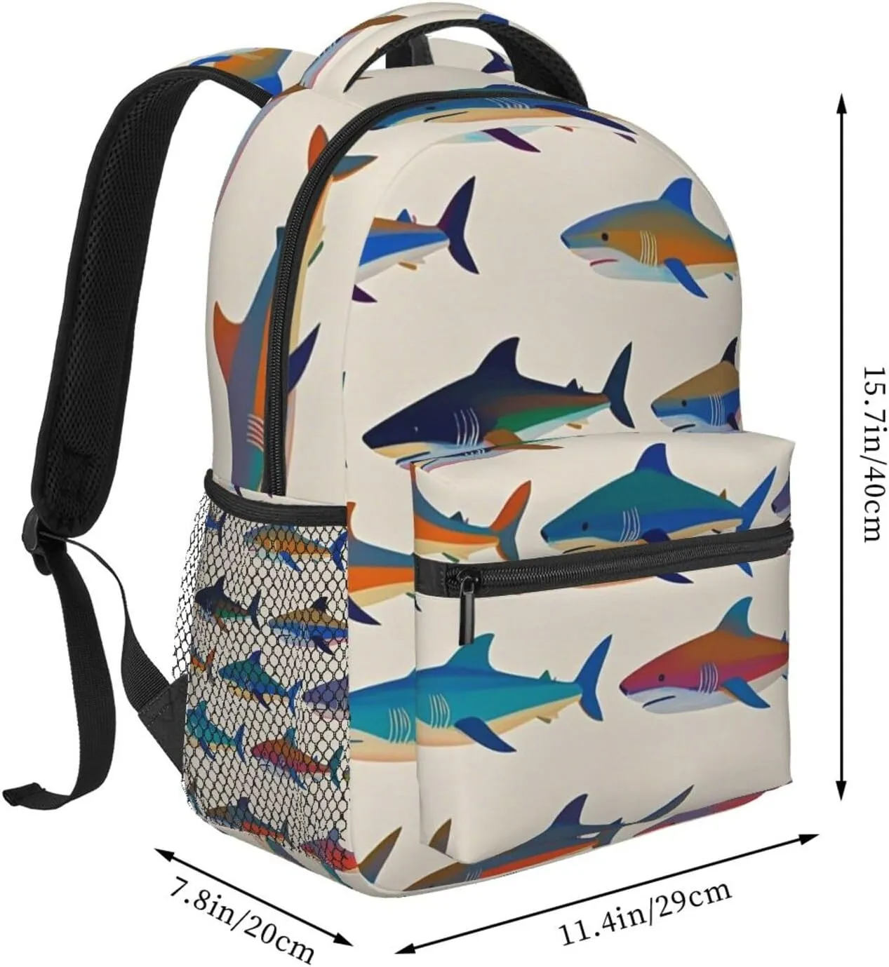 Men Women Lightweight Ocean Sea Shark Fish Art Backpack Large Capacity Carry On Bag With Padded Straps for Sports Work Walking Cycling