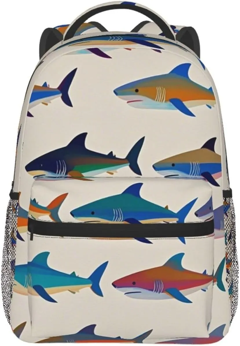 Men Women Lightweight Ocean Sea Shark Fish Art Backpack Large Capacity Carry On Bag With Padded Straps for Sports Work Walking Cycling