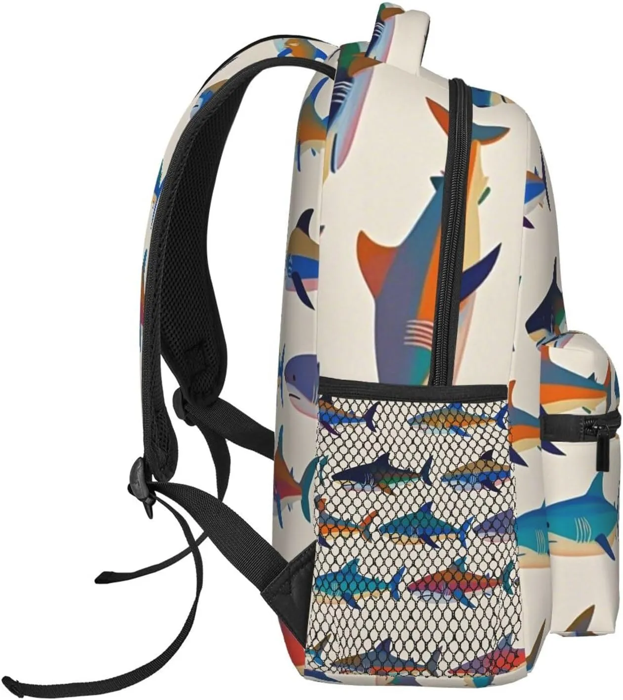 Men Women Lightweight Ocean Sea Shark Fish Art Backpack Large Capacity Carry On Bag With Padded Straps for Sports Work Walking Cycling