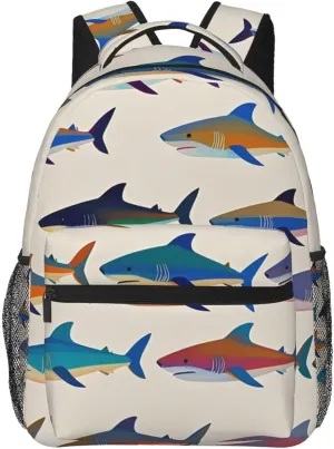 Men Women Lightweight Ocean Sea Shark Fish Art Backpack Large Capacity Carry On Bag With Padded Straps for Sports Work Walking Cycling