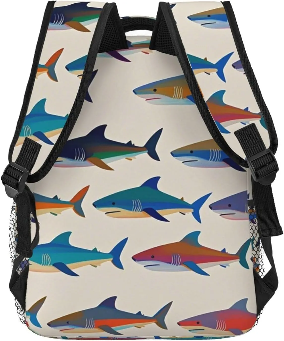 Men Women Lightweight Ocean Sea Shark Fish Art Backpack Large Capacity Carry On Bag With Padded Straps for Sports Work Walking Cycling