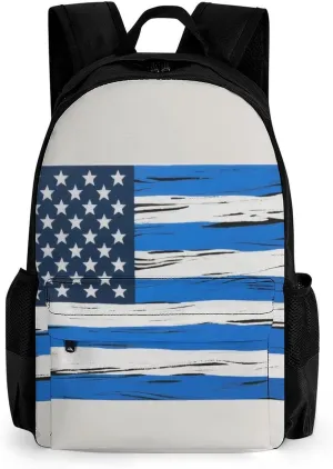 Men Women Lightweight Thin Blue Line American Flag Art Backpack Large Capacity Carry On Bag With Padded Straps for Sports Work Walking Cycling