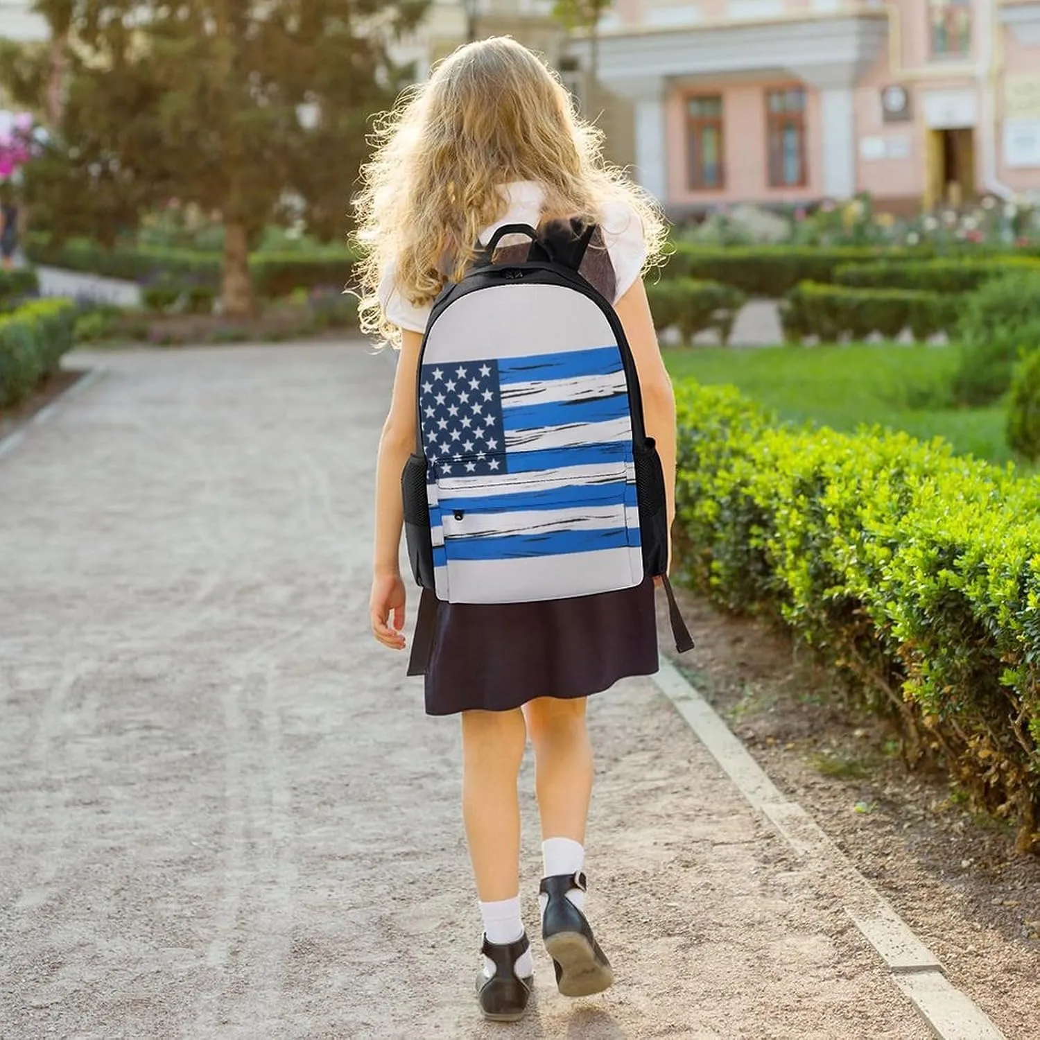Men Women Lightweight Thin Blue Line American Flag Art Backpack Large Capacity Carry On Bag With Padded Straps for Sports Work Walking Cycling